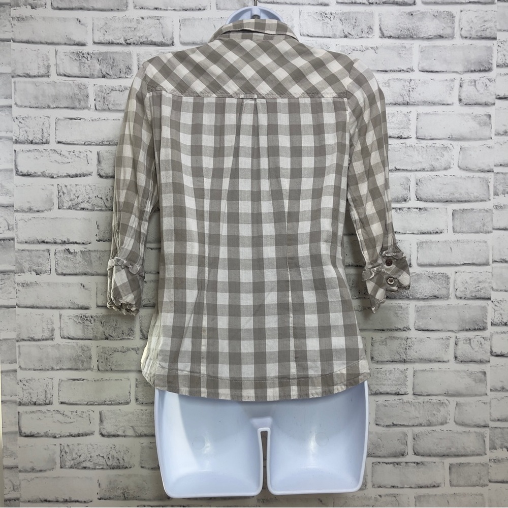 O’Neill Grayish Brown Plaid Ruffle Button Up Top Small - Picture 5 of 10